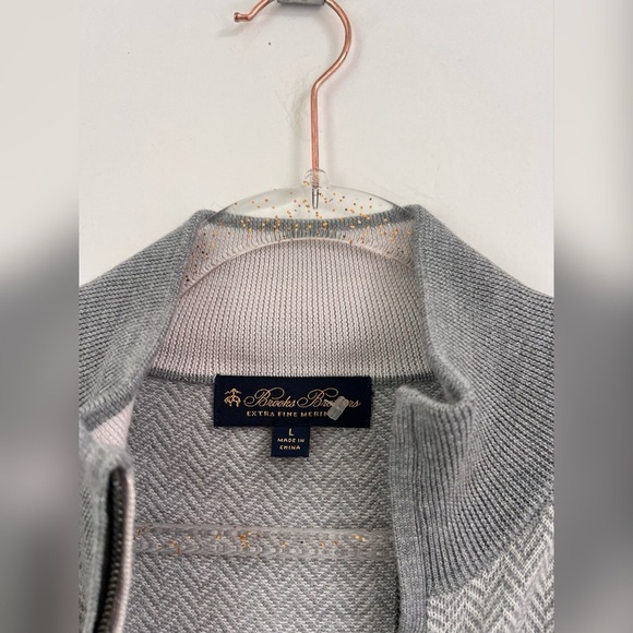 BROOKS BROTHERS Extra Fine 100% Merino Wool Gray 1/4 Zip Sweater NEW $228 Size L - Picture 5 of 6